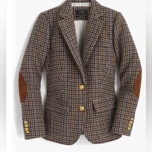 J. Crew Women's 100% Wool Houndstooth Blazer - Brown and Black with Gold Buttons